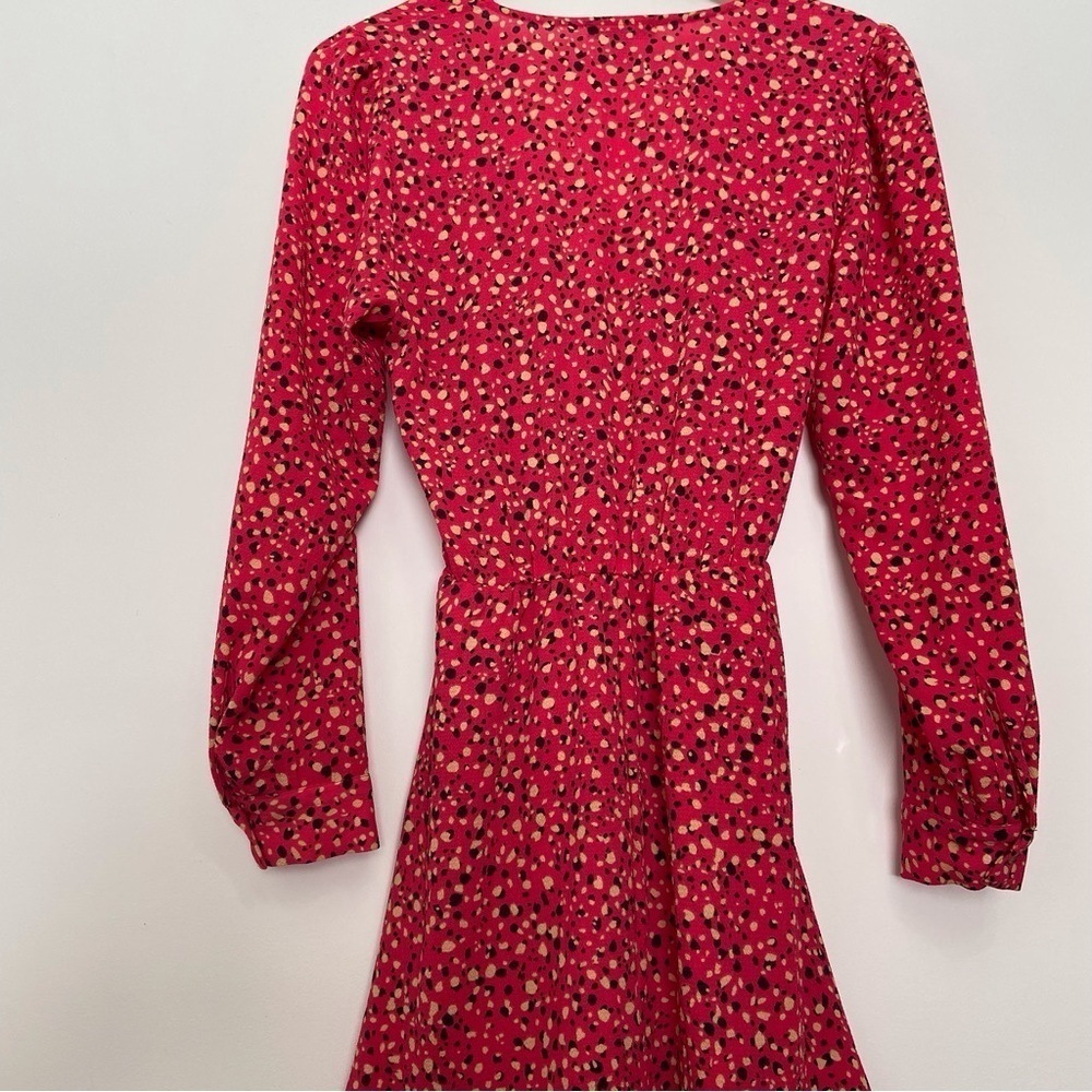 Mavi Redwrap dress V neck floral long sleeves spring tan white contemporary smal - Picture 10 of 15